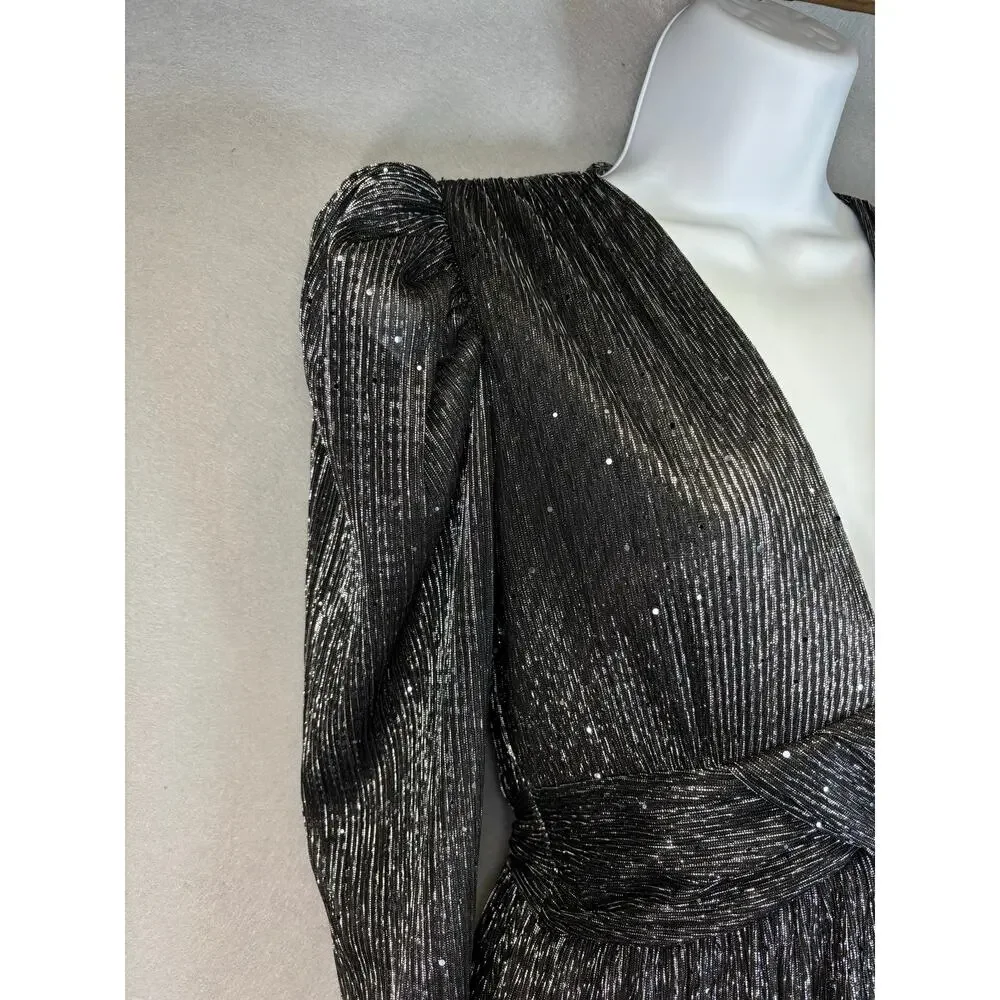 Sabina Musayev Women's Black Marais Semi-Sheer Midi‎ Dress X-Small Holiday NYE